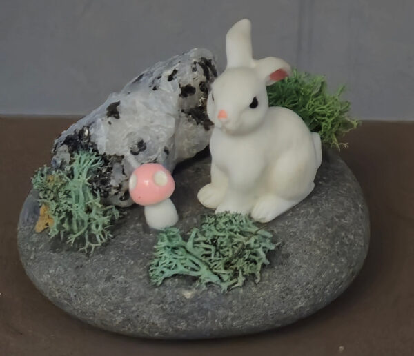 Bunny and Moonstone Gemstone Rock Garden