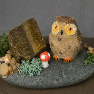 Great Horned Owl and Tiger's Eye Gemstone Rock Garden