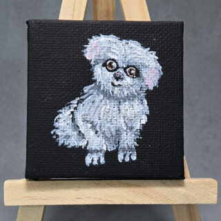 Maltese Puppy 2x2 Miniature w/Easel