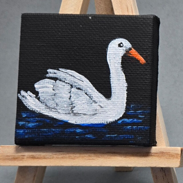 White Swan 2x2 Miniature w/Easel