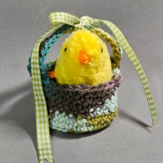 Crochet Chick in a Basket - Green Camo